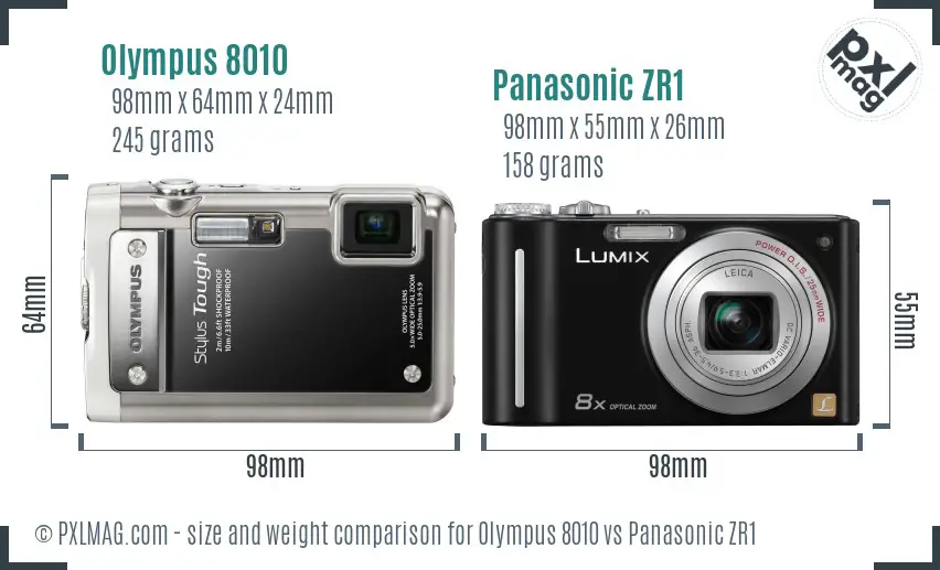 Olympus 8010 vs Panasonic ZR1 size comparison