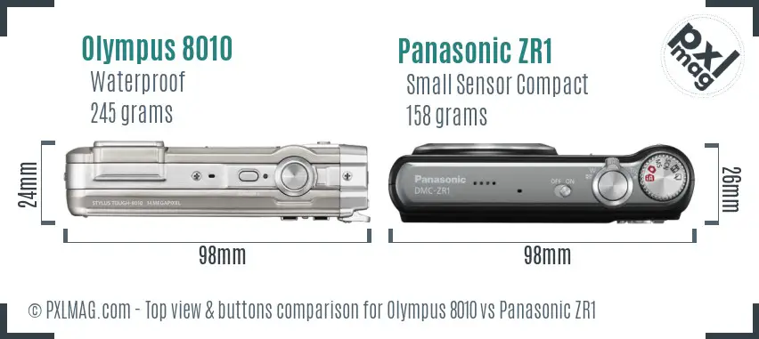 Olympus 8010 vs Panasonic ZR1 top view buttons comparison