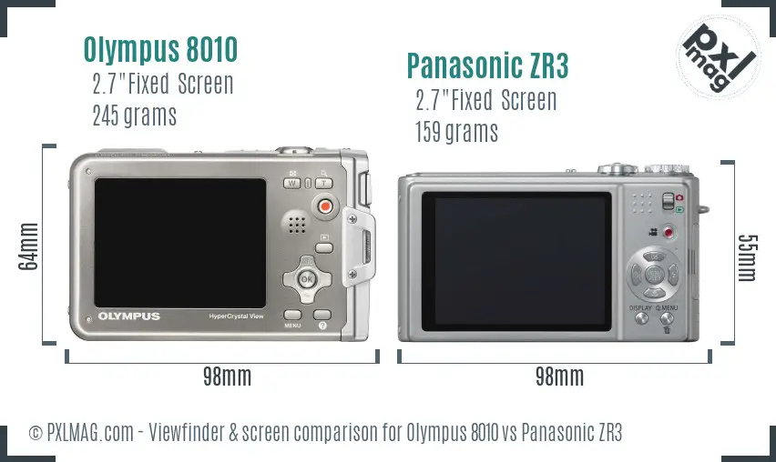 Olympus 8010 vs Panasonic ZR3 Screen and Viewfinder comparison