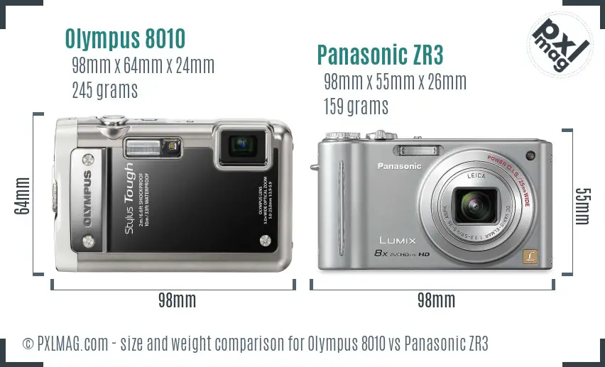 Olympus 8010 vs Panasonic ZR3 size comparison