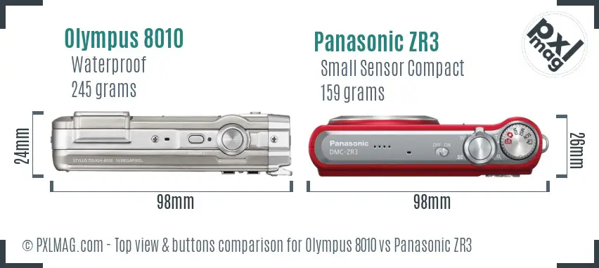 Olympus 8010 vs Panasonic ZR3 top view buttons comparison
