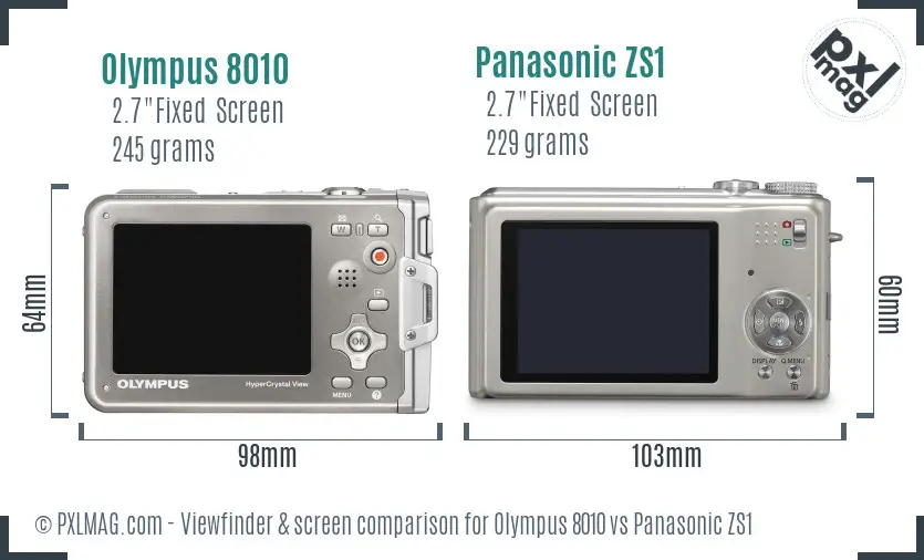 Olympus 8010 vs Panasonic ZS1 Screen and Viewfinder comparison