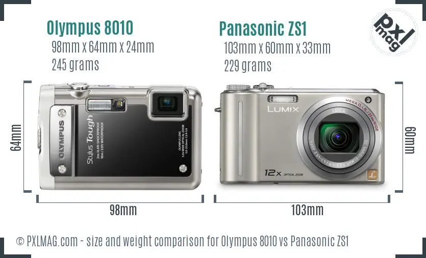 Olympus 8010 vs Panasonic ZS1 size comparison