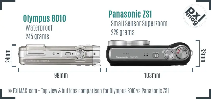 Olympus 8010 vs Panasonic ZS1 top view buttons comparison