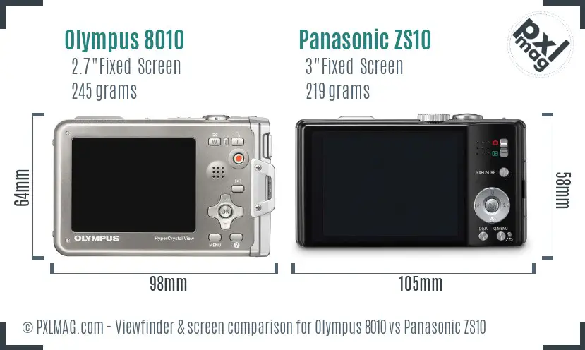 Olympus 8010 vs Panasonic ZS10 Screen and Viewfinder comparison
