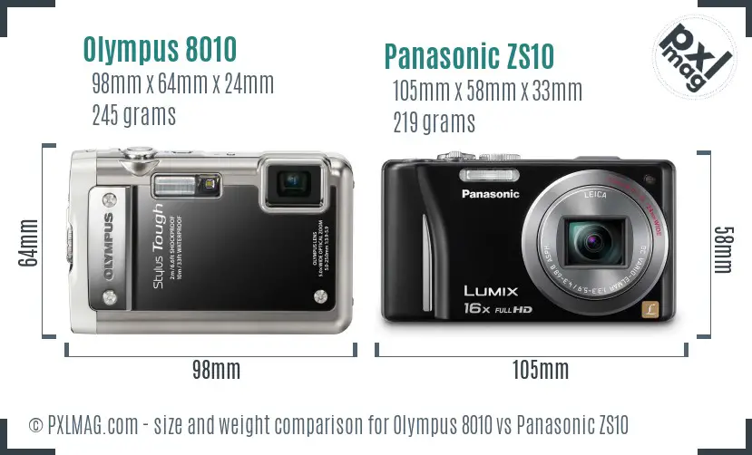 Olympus 8010 vs Panasonic ZS10 size comparison