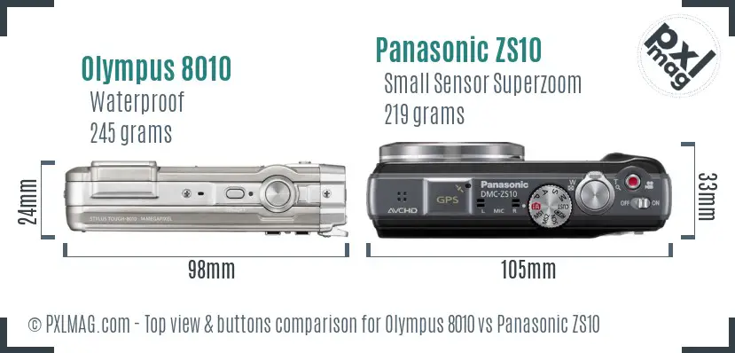 Olympus 8010 vs Panasonic ZS10 top view buttons comparison