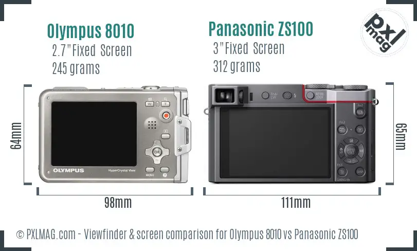 Olympus 8010 vs Panasonic ZS100 Screen and Viewfinder comparison