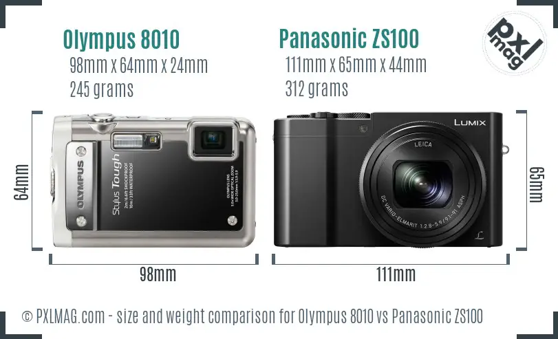 Olympus 8010 vs Panasonic ZS100 size comparison