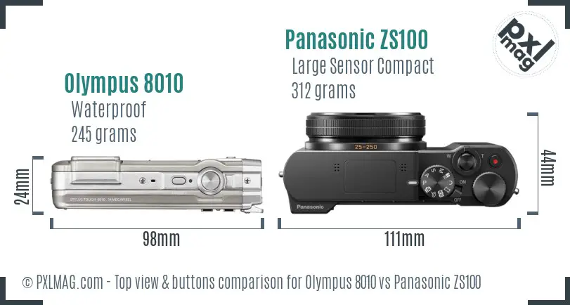 Olympus 8010 vs Panasonic ZS100 top view buttons comparison