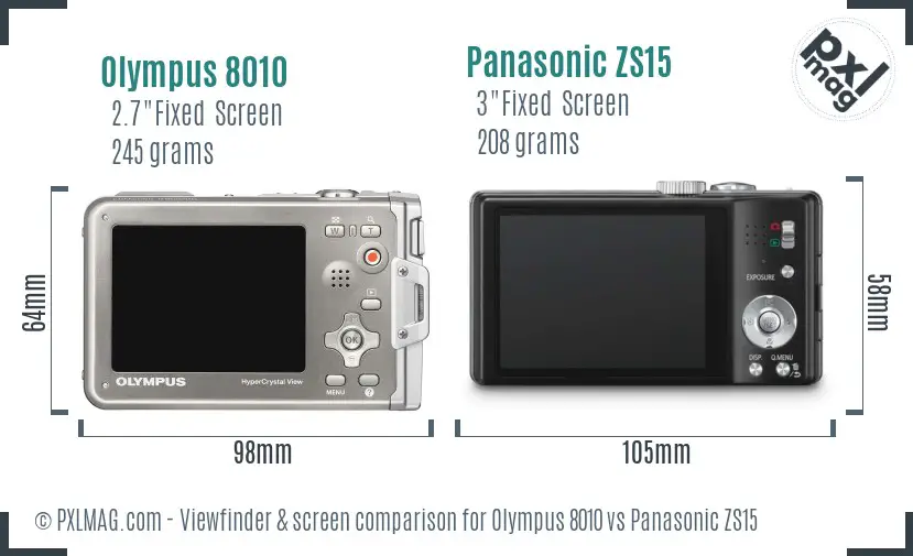 Olympus 8010 vs Panasonic ZS15 Screen and Viewfinder comparison