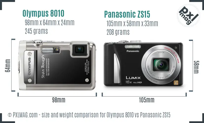 Olympus 8010 vs Panasonic ZS15 size comparison