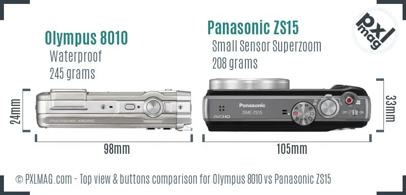 Olympus 8010 vs Panasonic ZS15 top view buttons comparison
