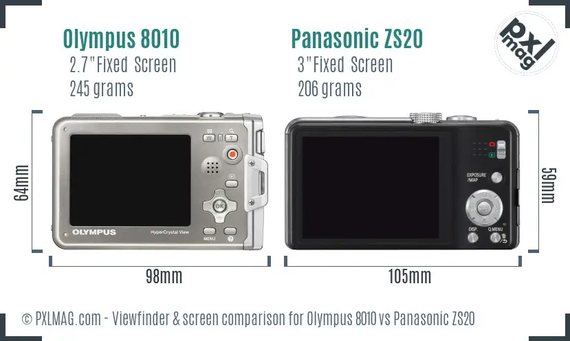 Olympus 8010 vs Panasonic ZS20 Screen and Viewfinder comparison