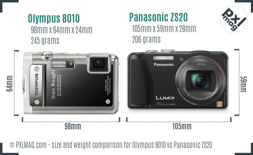 Olympus 8010 vs Panasonic ZS20 size comparison