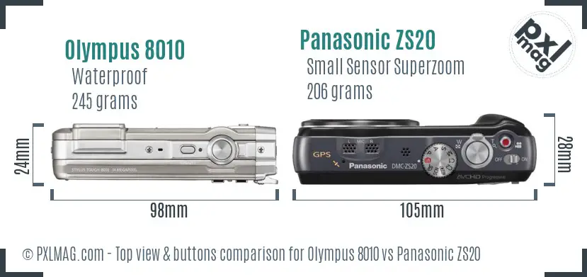 Olympus 8010 vs Panasonic ZS20 top view buttons comparison