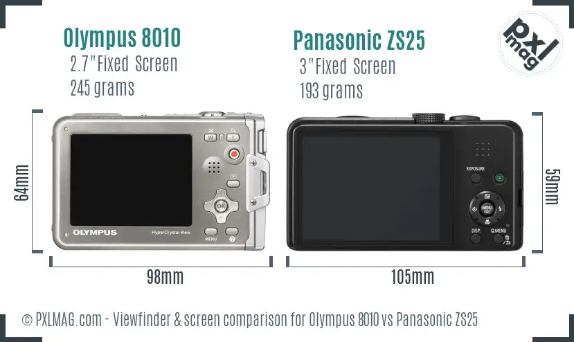 Olympus 8010 vs Panasonic ZS25 Screen and Viewfinder comparison