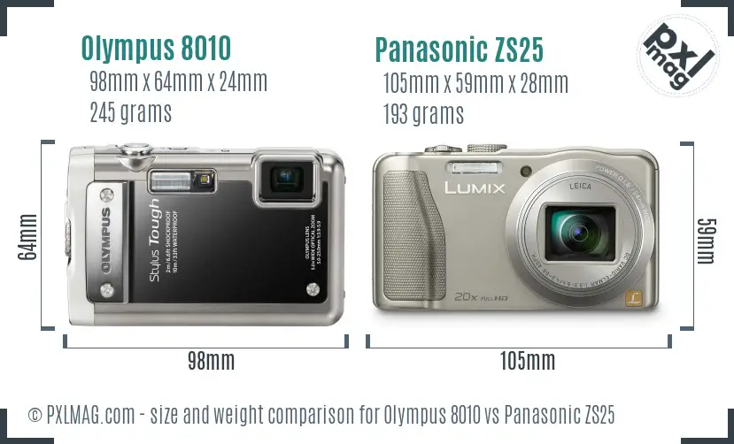 Olympus 8010 vs Panasonic ZS25 size comparison