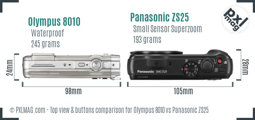 Olympus 8010 vs Panasonic ZS25 top view buttons comparison