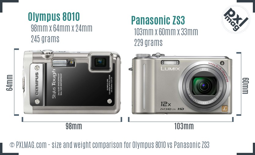 Olympus 8010 vs Panasonic ZS3 size comparison