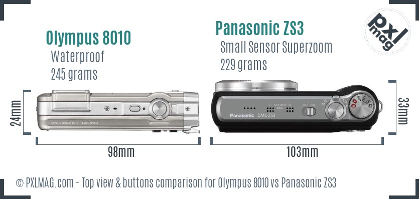 Olympus 8010 vs Panasonic ZS3 top view buttons comparison