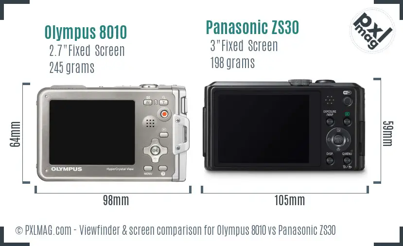 Olympus 8010 vs Panasonic ZS30 Screen and Viewfinder comparison