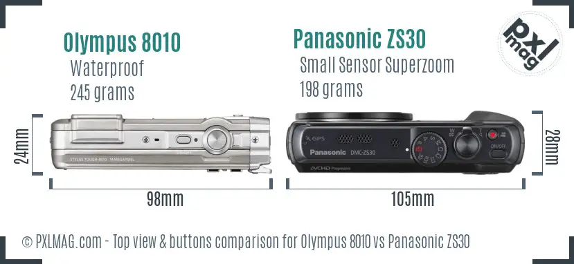 Olympus 8010 vs Panasonic ZS30 top view buttons comparison