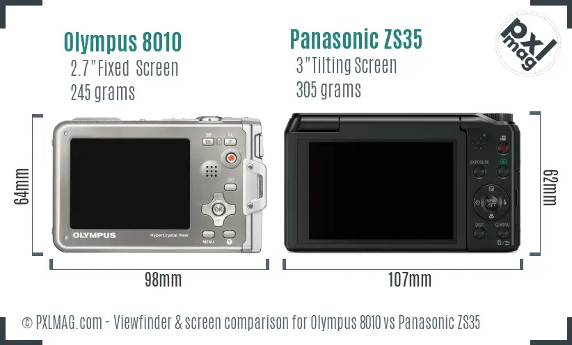 Olympus 8010 vs Panasonic ZS35 Screen and Viewfinder comparison