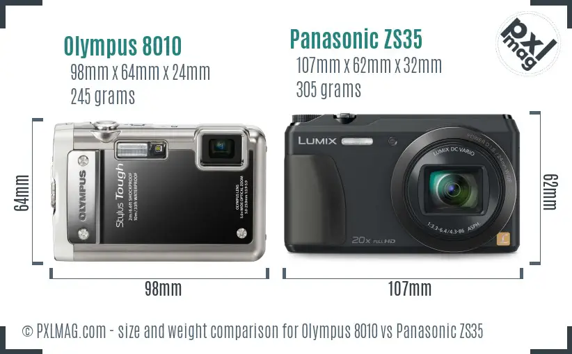 Olympus 8010 vs Panasonic ZS35 size comparison