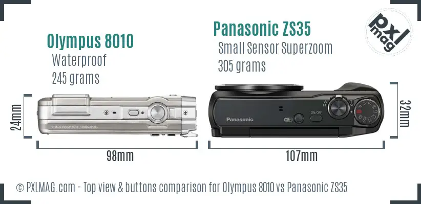 Olympus 8010 vs Panasonic ZS35 top view buttons comparison