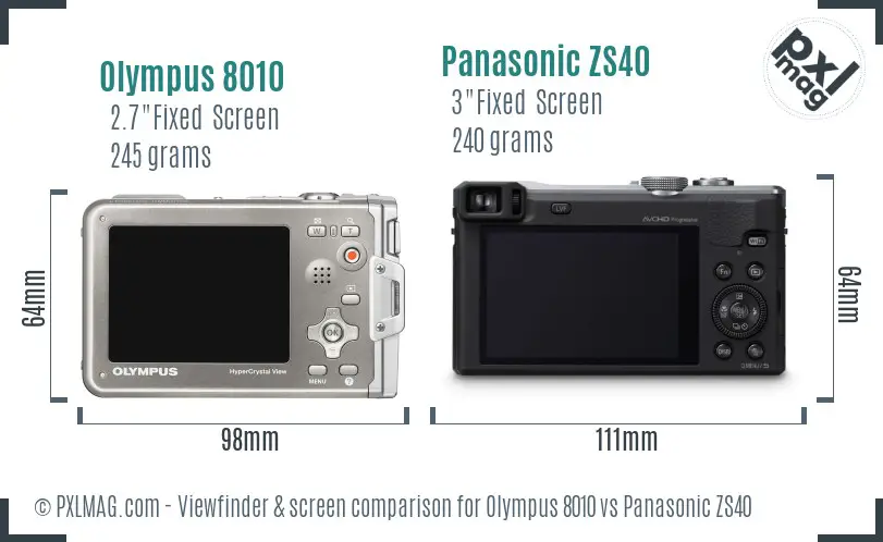 Olympus 8010 vs Panasonic ZS40 Screen and Viewfinder comparison