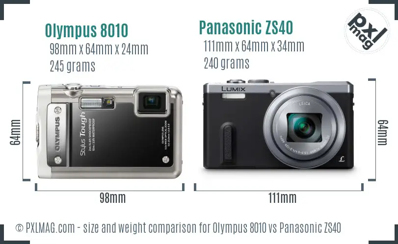 Olympus 8010 vs Panasonic ZS40 size comparison