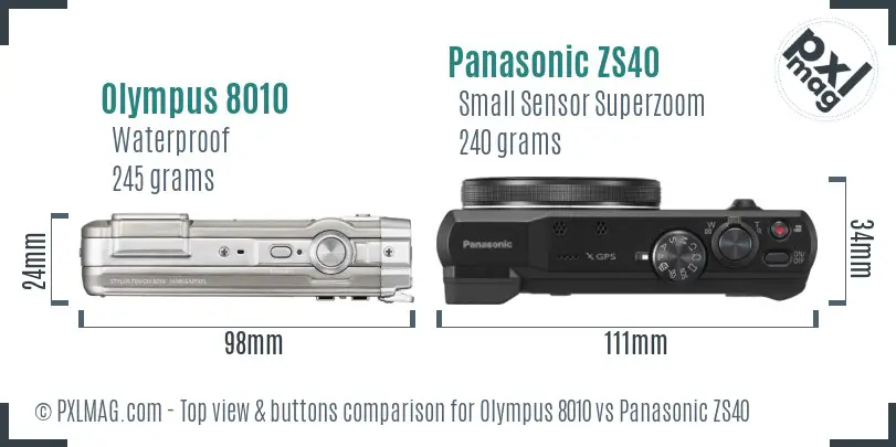 Olympus 8010 vs Panasonic ZS40 top view buttons comparison