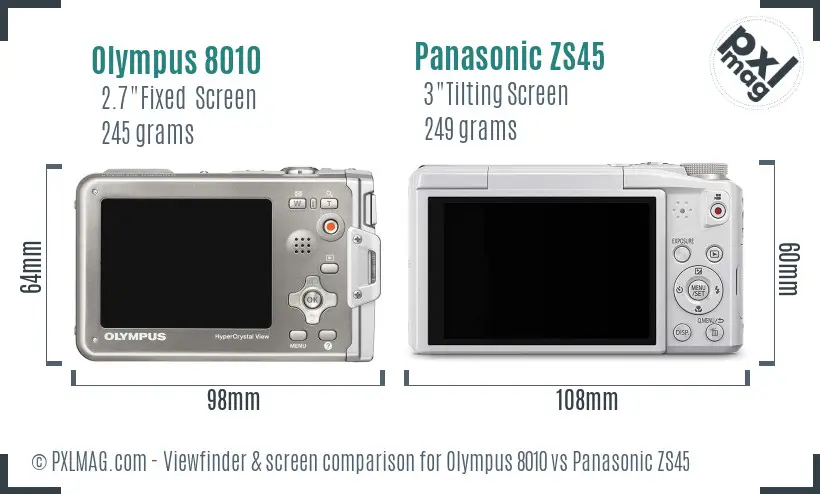 Olympus 8010 vs Panasonic ZS45 Screen and Viewfinder comparison