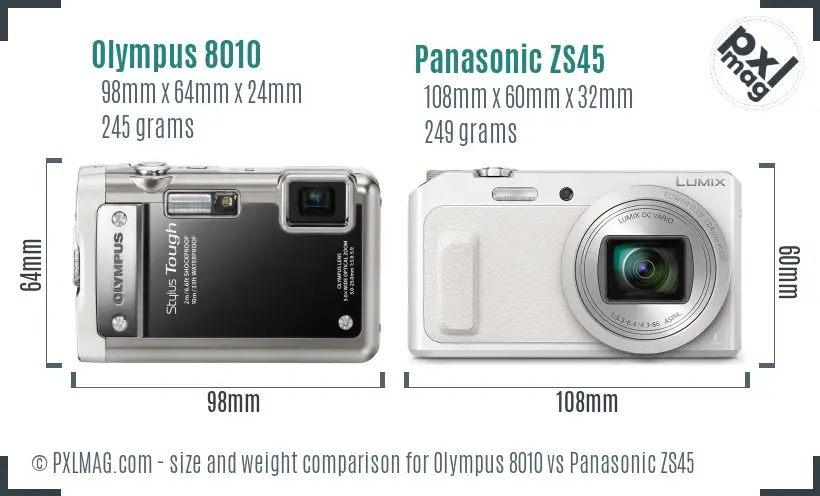 Olympus 8010 vs Panasonic ZS45 size comparison