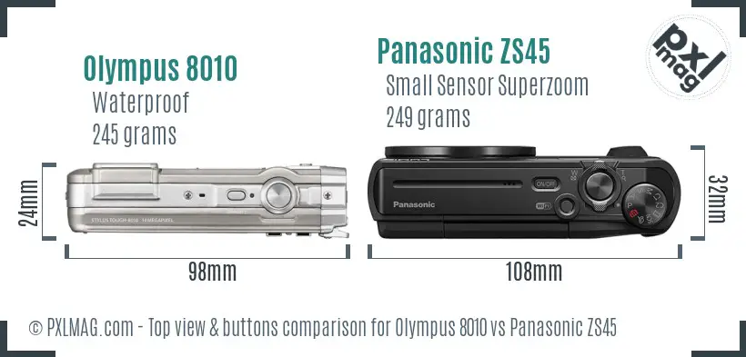 Olympus 8010 vs Panasonic ZS45 top view buttons comparison