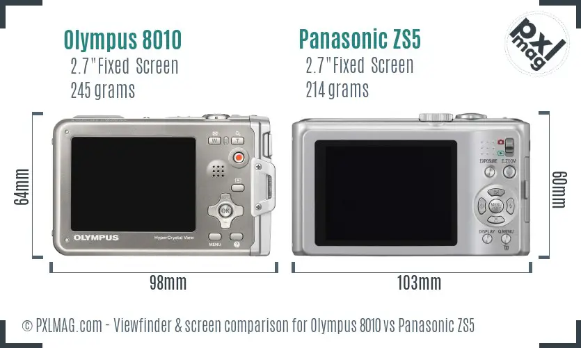 Olympus 8010 vs Panasonic ZS5 Screen and Viewfinder comparison