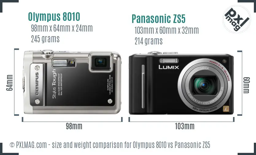 Olympus 8010 vs Panasonic ZS5 size comparison