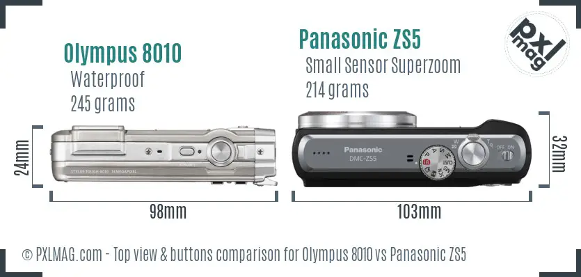 Olympus 8010 vs Panasonic ZS5 top view buttons comparison