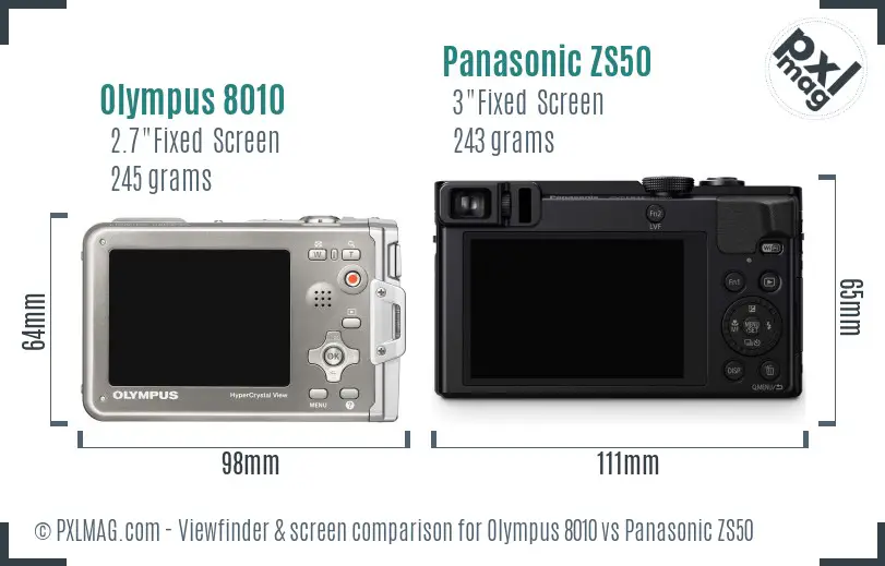 Olympus 8010 vs Panasonic ZS50 Screen and Viewfinder comparison