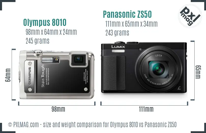 Olympus 8010 vs Panasonic ZS50 size comparison