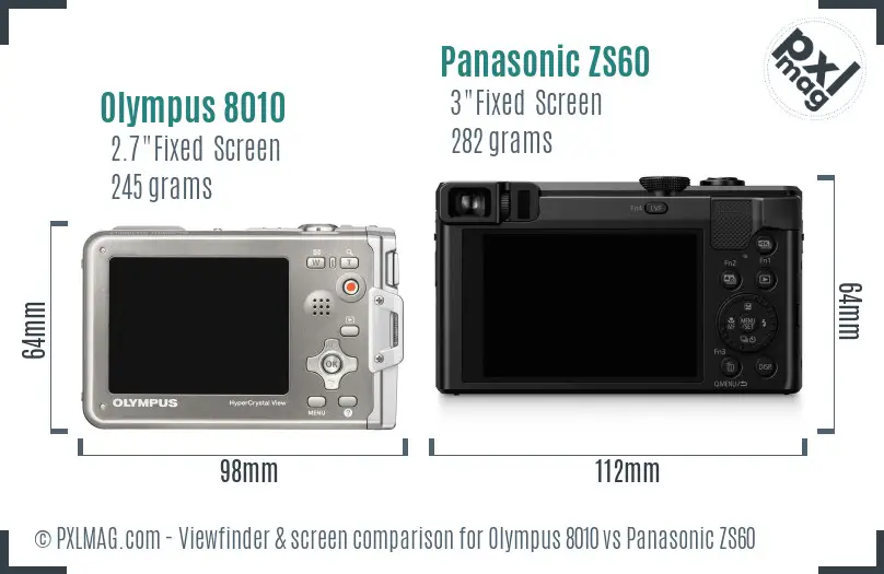 Olympus 8010 vs Panasonic ZS60 Screen and Viewfinder comparison