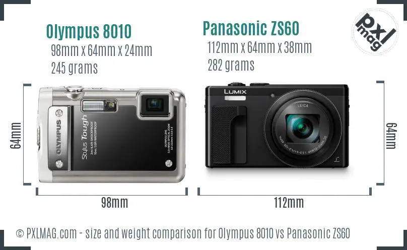 Olympus 8010 vs Panasonic ZS60 size comparison