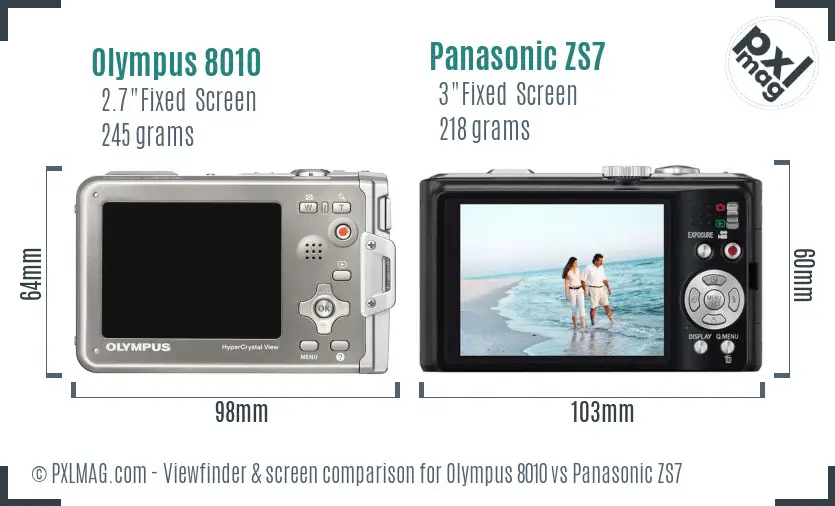 Olympus 8010 vs Panasonic ZS7 Screen and Viewfinder comparison