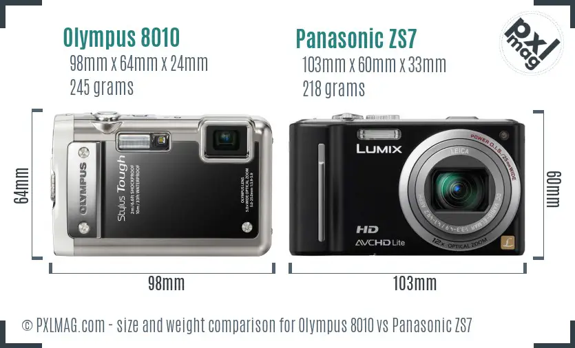 Olympus 8010 vs Panasonic ZS7 size comparison