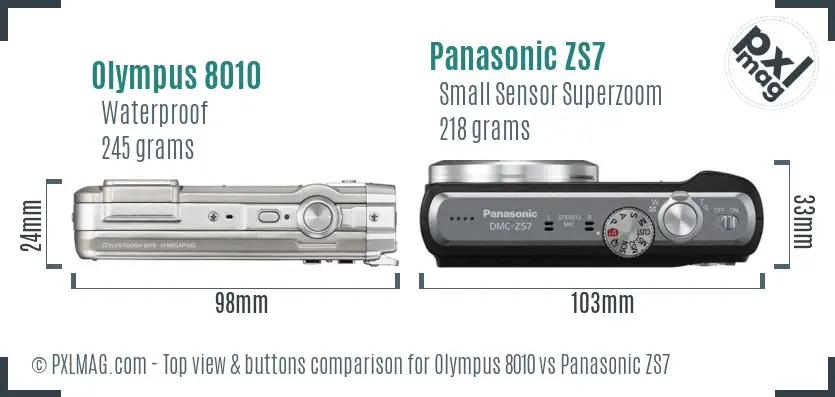 Olympus 8010 vs Panasonic ZS7 top view buttons comparison