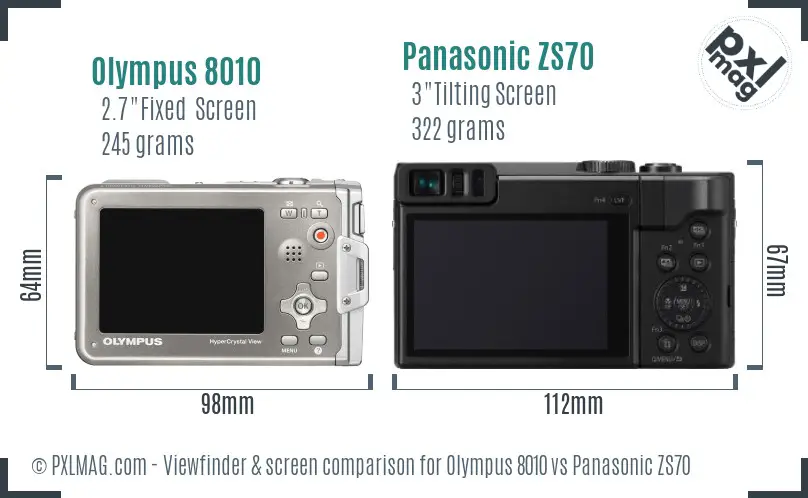 Olympus 8010 vs Panasonic ZS70 Screen and Viewfinder comparison