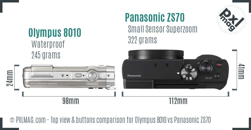 Olympus 8010 vs Panasonic ZS70 top view buttons comparison
