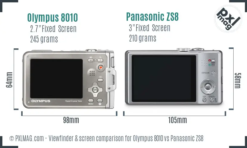 Olympus 8010 vs Panasonic ZS8 Screen and Viewfinder comparison
