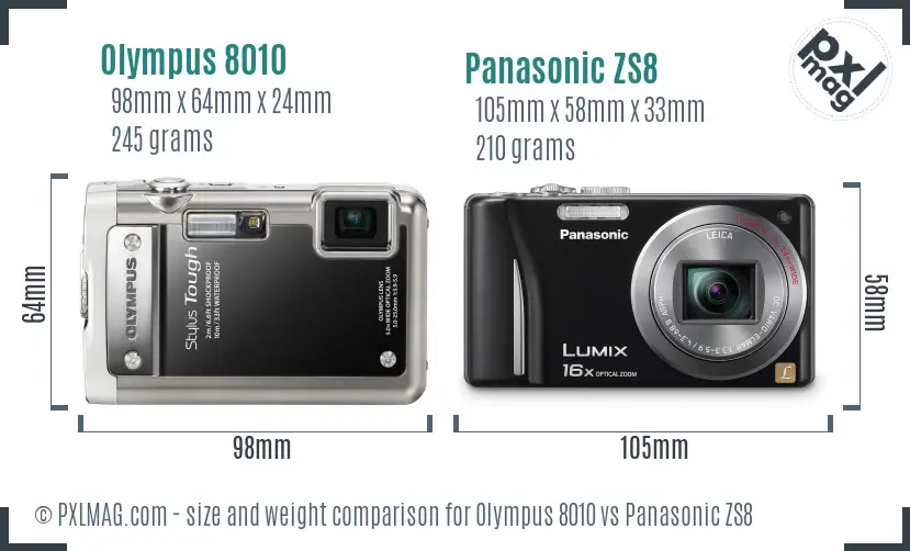 Olympus 8010 vs Panasonic ZS8 size comparison